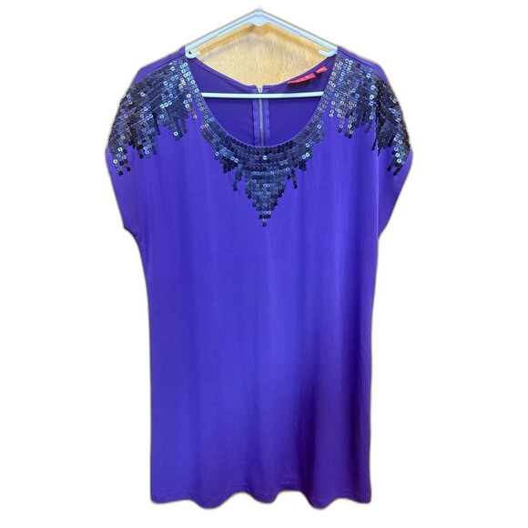 Addition Elle Tops - ELLE Purple Sequin Neck Blouse Large Back Zip Dressy Evening Top Large